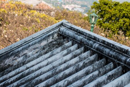 Ancient roof structure tile is an , traditional roof tile and is still in use in the Asian regionの写真素材