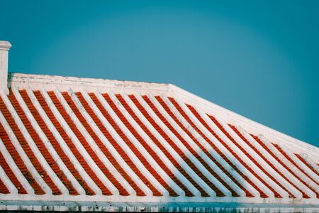 Ancient roof structure tile is an , traditional roof tile and is still in use in the Asian regionの写真素材