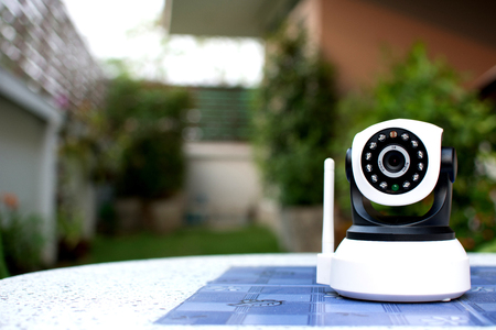 CCTV security camera operating in home.の写真素材