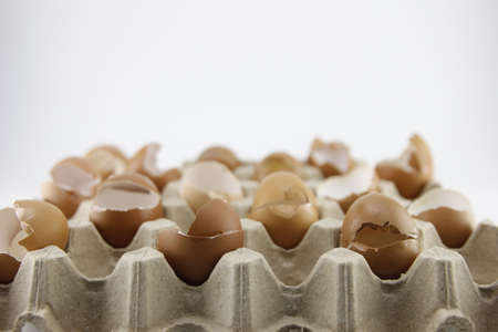 Eggshell placed on paper box set on white background.