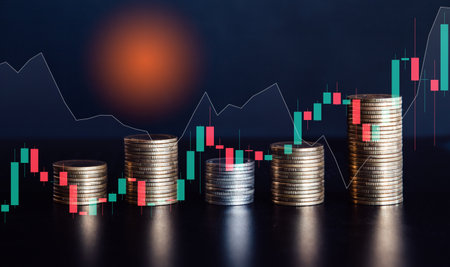 Investment concept, Coins graph stock market with candle light background, business ideaの写真素材