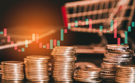 Stock market or forex trading graph and candlestick chart suitable for financial investment concept, Economy trends background for business idea , Abstract finance background.の写真素材