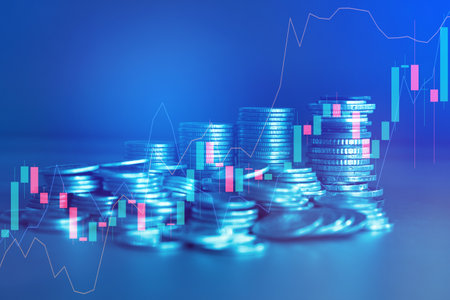 Stock market or forex trading graph and candlestick chart suitable for financial investment concept, Economy trends background for business idea , Abstract finance background.の写真素材