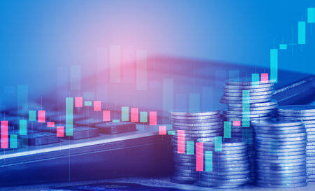 Stock market or forex trading graph and candlestick chart suitable for financial investment concept, Economy trends background for business idea , Abstract finance background.の写真素材