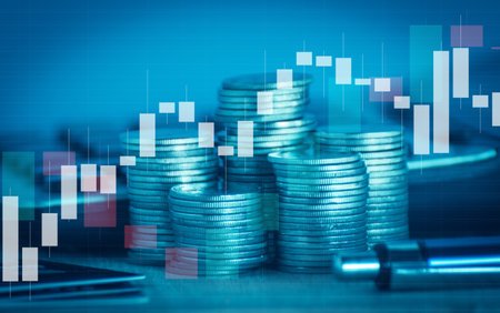 Stock market or forex trading graph and candlestick chart suitable for financial investment concept, Economy trends background for business idea , Abstract finance background.の写真素材