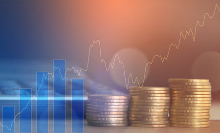 Investment concept, Coins graph stock market on the table background.の写真素材