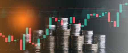 Stock market or forex trading graph and candlestick chart suitable for financial investment concept, Economy trends background for business idea , Abstract finance background.の写真素材