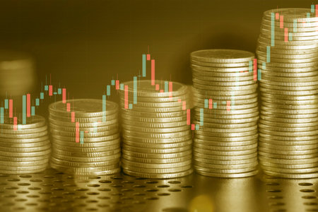 Investment concept, Coins graph stock market for financial and business concept.の写真素材