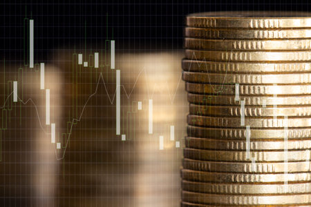 Investment concept, Coins stacked on each other in different positions.の写真素材