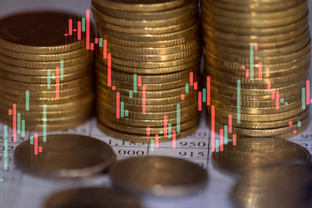 Stock market or forex trading graph and candlestick chart suitable for financial investment concept.の写真素材