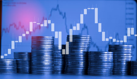 Stock market or forex trading graph and candlestick chart suitable for financial investment concept.の写真素材