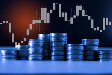 Investment concept, Coins graph stock market on dark background, business ideaの写真素材