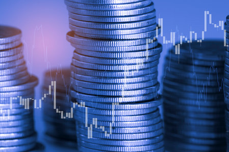 Stock market or forex trading graph and candlestick chart suitable for financial investment concept,  Abstract finance background.の写真素材