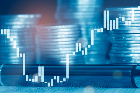 Stock market or forex trading graph and candlestick chart suitable for financial investment concept, Abstract finance background.の写真素材