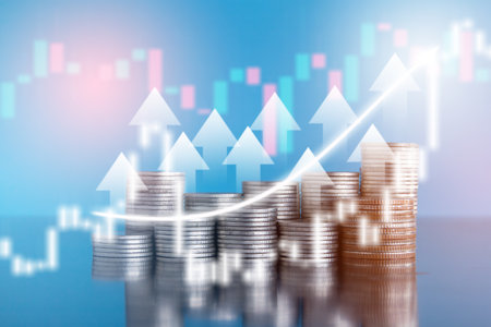 Investment concept, Coins graph stock market with bokeh background.の写真素材