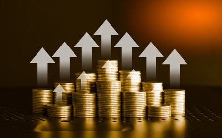 Investment concept, coin stack growing graph with gold coin in finance and business banking concept.の写真素材