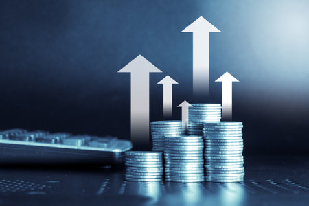 Coins stacks and financial growth graph, business and finance concept idea.の写真素材