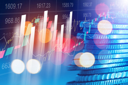 Stock market or forex trading graph and candlestick chart suitable for financial investment concept. Economy trends background for business idea and all art work designの写真素材