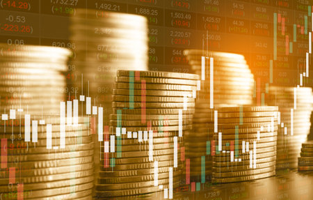 Stock market or forex trading graph and candlestick chart suitable for financial investment concept. Economy trends background for business idea and all art work designの写真素材
