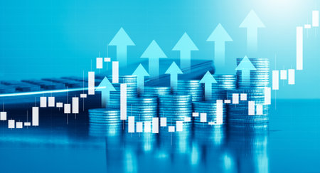 Stock market or forex trading graph and candlestick chart suitable for financial investment concept. Economy trends background for business idea and all art work designの写真素材