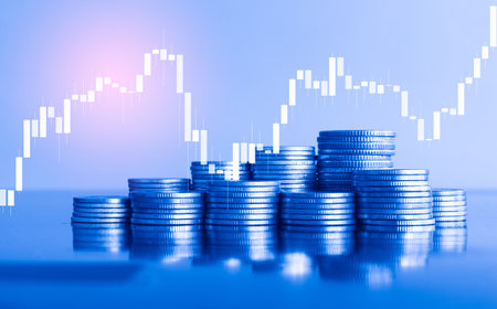 Stock market or forex trading graph and candlestick chart suitable for financial investment concept.の写真素材