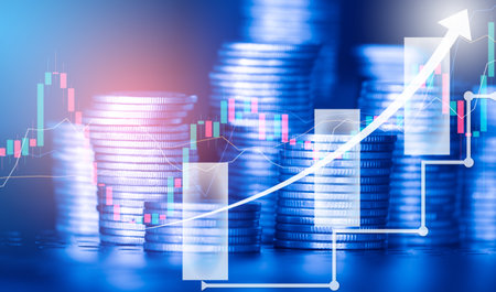 Stock market or forex trading graph and candlestick chart suitable for financial investment concept. Economy trends background for business idea and all art work designの写真素材