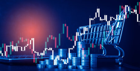Investment concept, Coins graph stock market financial on LED background.の写真素材