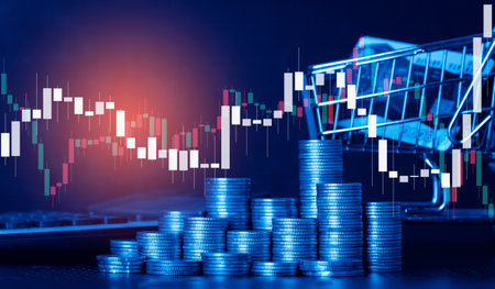 Stock market or forex trading graph and candlestick chart suitable for financial investment concept.の写真素材