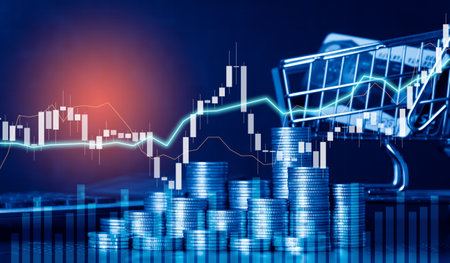Stock market or forex trading graph and candlestick chart suitable for financial investment concept. Economy trends background for business idea and all art work design. Abstract finance background.の写真素材