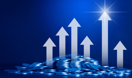 Silver coins stack with graph stock market for finance and business concept idea.