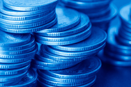 Stacks of coins in blue tone, finance and banking concept.の写真素材