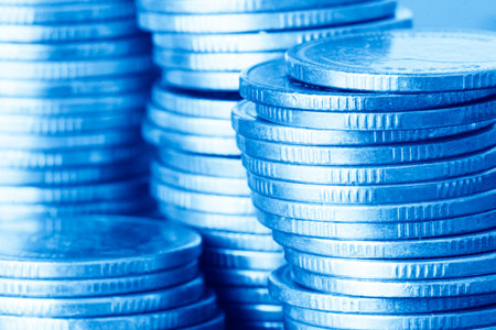 Stacks of coins in blue tone, business and finance concept.の写真素材
