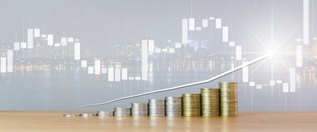 Investment concept, Coins graph stock market financial, Coin money graph stock market financialの写真素材