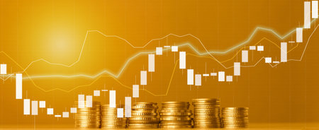 Investment concept, Coins graph stock market financial on LED background.の写真素材