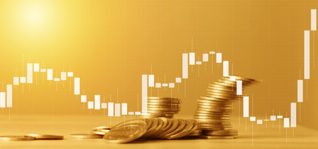 Stock market or forex trading graph and candlestick chart suitable for financial investment concept.の写真素材