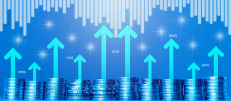 Investment concept, Coins stack on blue background, business idea.の写真素材