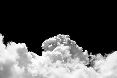 White cloud isolated on black background. Close-up of clouds.の写真素材