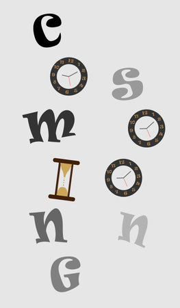 Flat design Coming soon sign ,Vector illustration art design (time theme)(Vertical)のイラスト素材