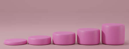 3D rendering product multiple stand , Correlate multiple pink podium ,pink pedestal for display , Platform for design , Blank product stand for advertisement in valentine themeの写真素材