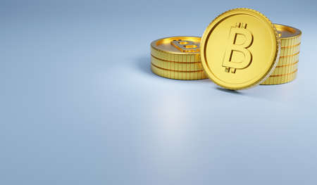 3D rendering bitcoin stack on abstract technology background (copy space) ,concept of monetary collection or strategy of profitの写真素材