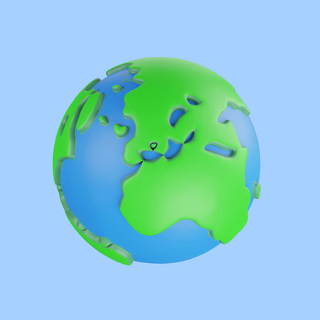 3D rendering earth planet icon on blue backgroundの写真素材