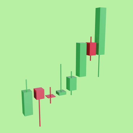 3D rendering bull trend candle stick icon on green background