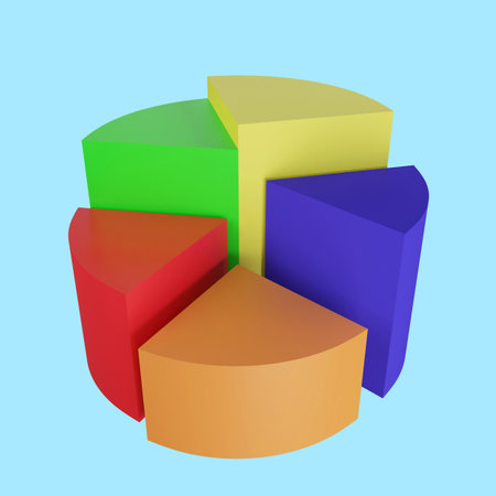 3D rendering pie chart icon on blue backgroundの写真素材