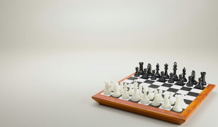 3D chess board game concept and business planning concept , line up on chessboard  ,3D rendering business strategy and space for copy spaceの写真素材