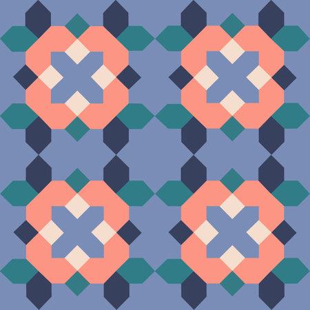 Colorful flower geometry pattern seamless vector on blue background