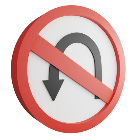 3D render no U turn (left) sign icon isolated on white background, red mandatory signの写真素材