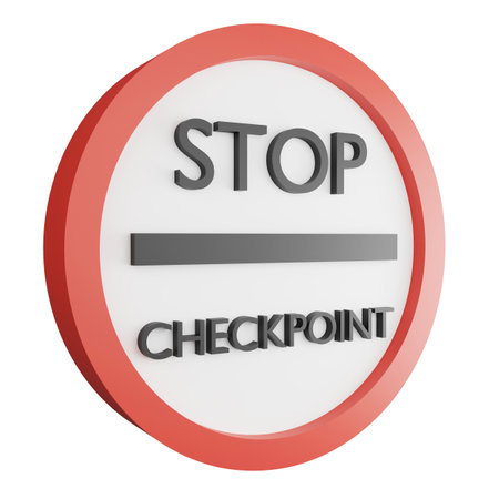 3D render stop at checkpoint sign icon isolated on white background, red mandatory signの写真素材