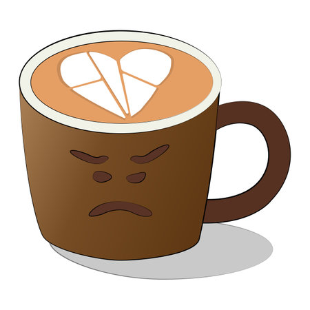 Flat design cute coffee cup and latte art isolated cartoon design on white background, creative art beverage clipart elementのイラスト素材