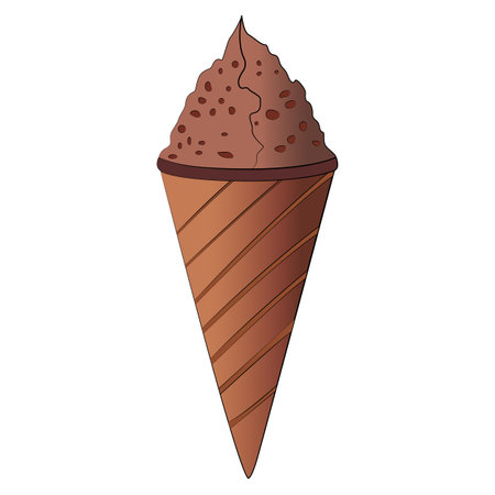 Chocolate ice cream cone isolated on white background, dessert clipart elementのイラスト素材