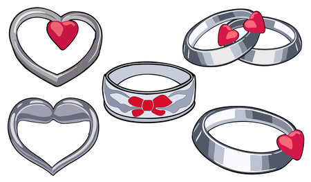 Silver jewelry clipart vector set flat design on white background, jewelry couple valentine isolated icon set element No.1のイラスト素材